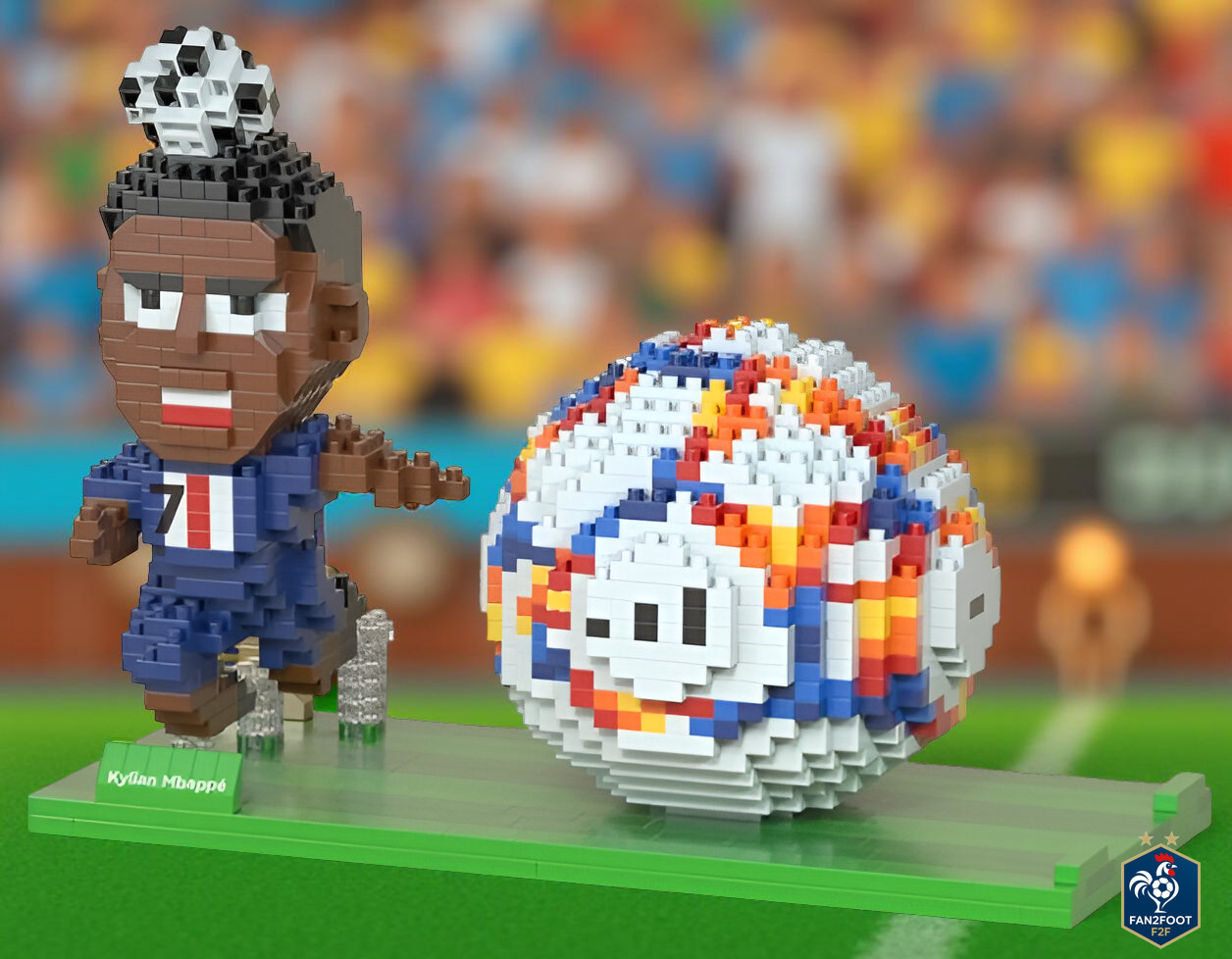 Briques de construction type LEGO : ballon, chaussures et joueurs de football foot