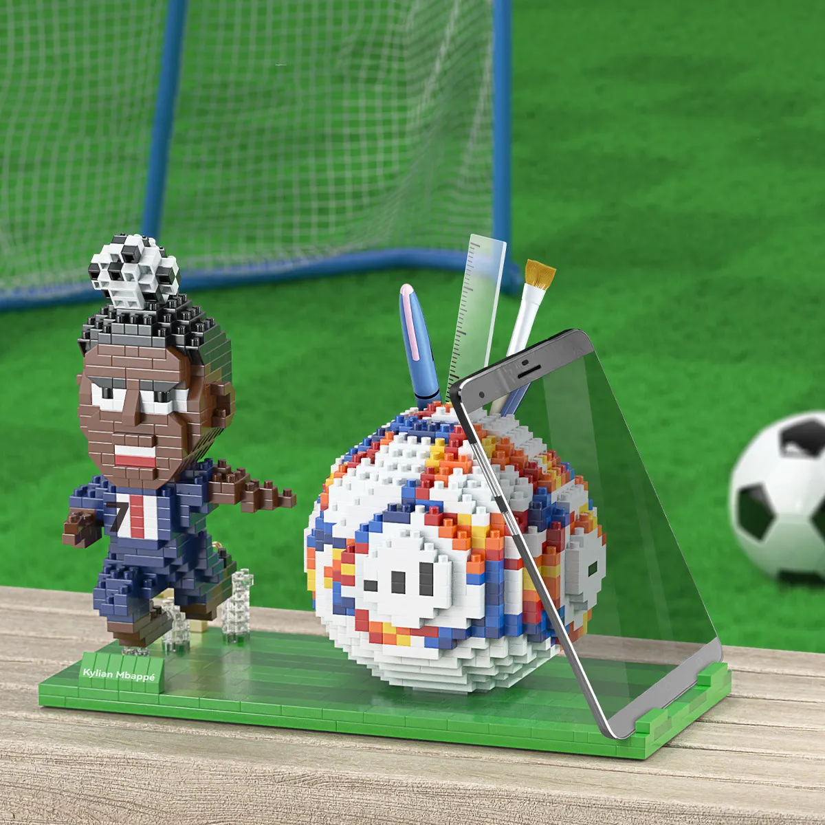 Briques de construction type LEGO : ballon, chaussures et joueurs de football foot