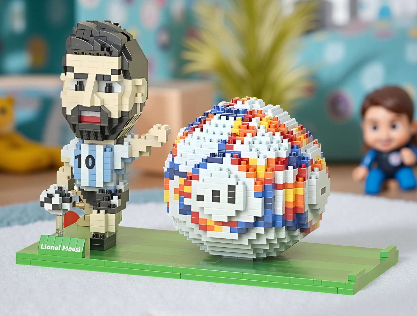 Briques de construction type LEGO : ballon, chaussures et joueurs de football foot