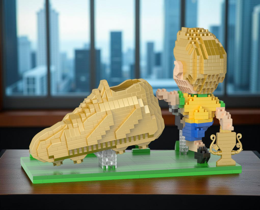 Briques de construction type LEGO : ballon, chaussures et joueurs de football foot