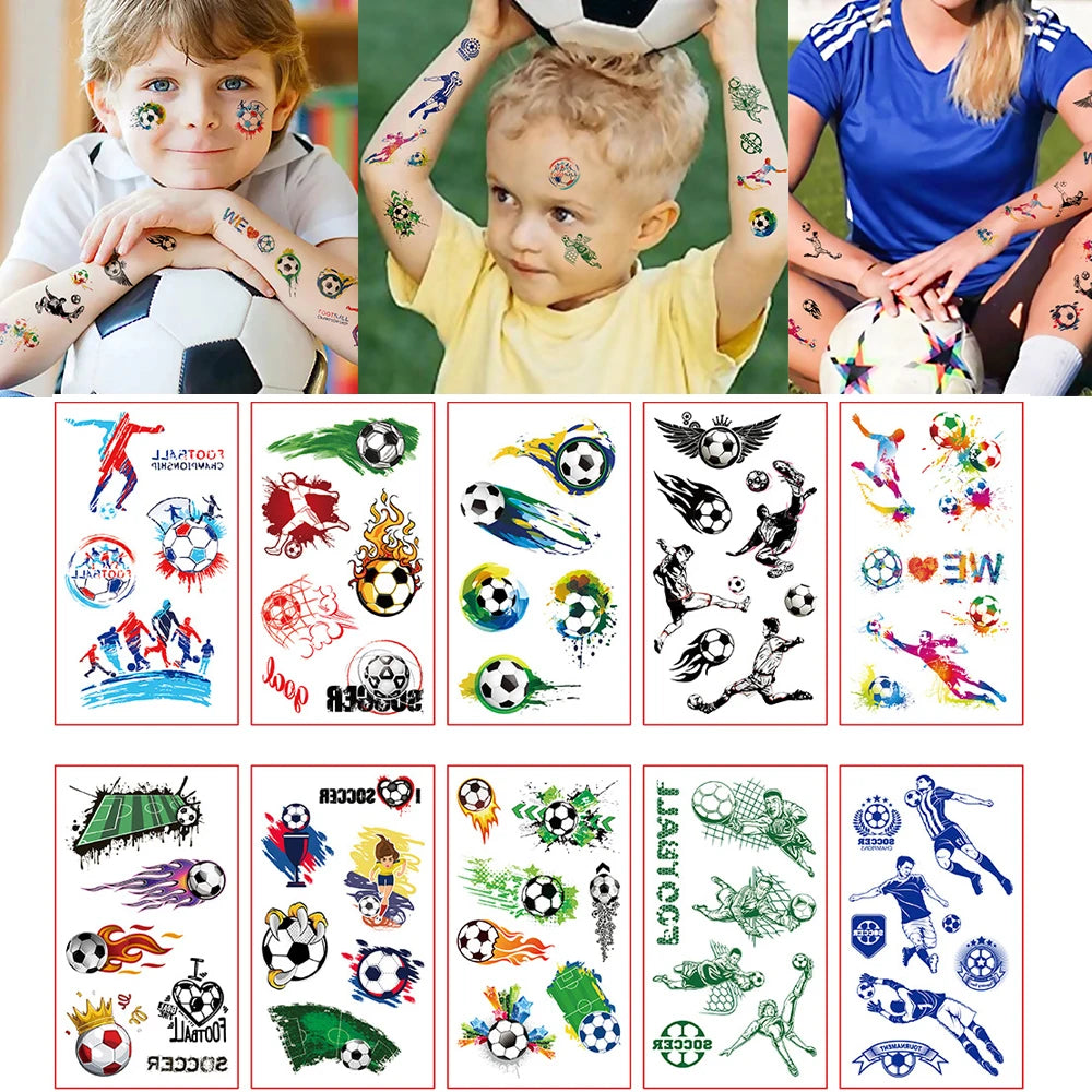 10pcs Basketball Soccer Kids Cute Waterproof Temporary Tattoo Sticker Football Body Art Child Face Arm Fake Tattoos Women Men
