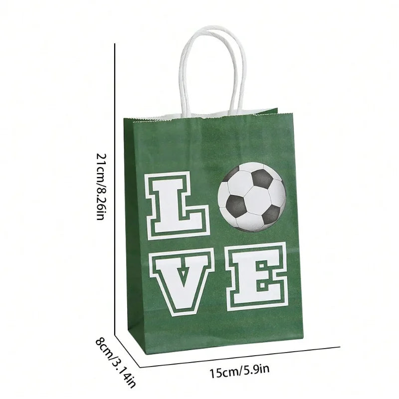 10pcs Soccer Party Favors Paper Bag Football Theme Candy Bags with Handle Ties Gift Packaging Bags Kids Birthday Party Decor