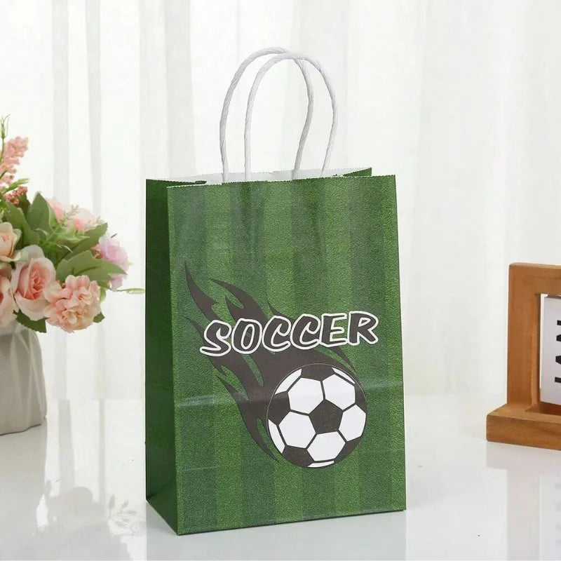 10pcs Soccer Party Favors Paper Bag Football Theme Candy Bags with Handle Ties Gift Packaging Bags Kids Birthday Party Decor