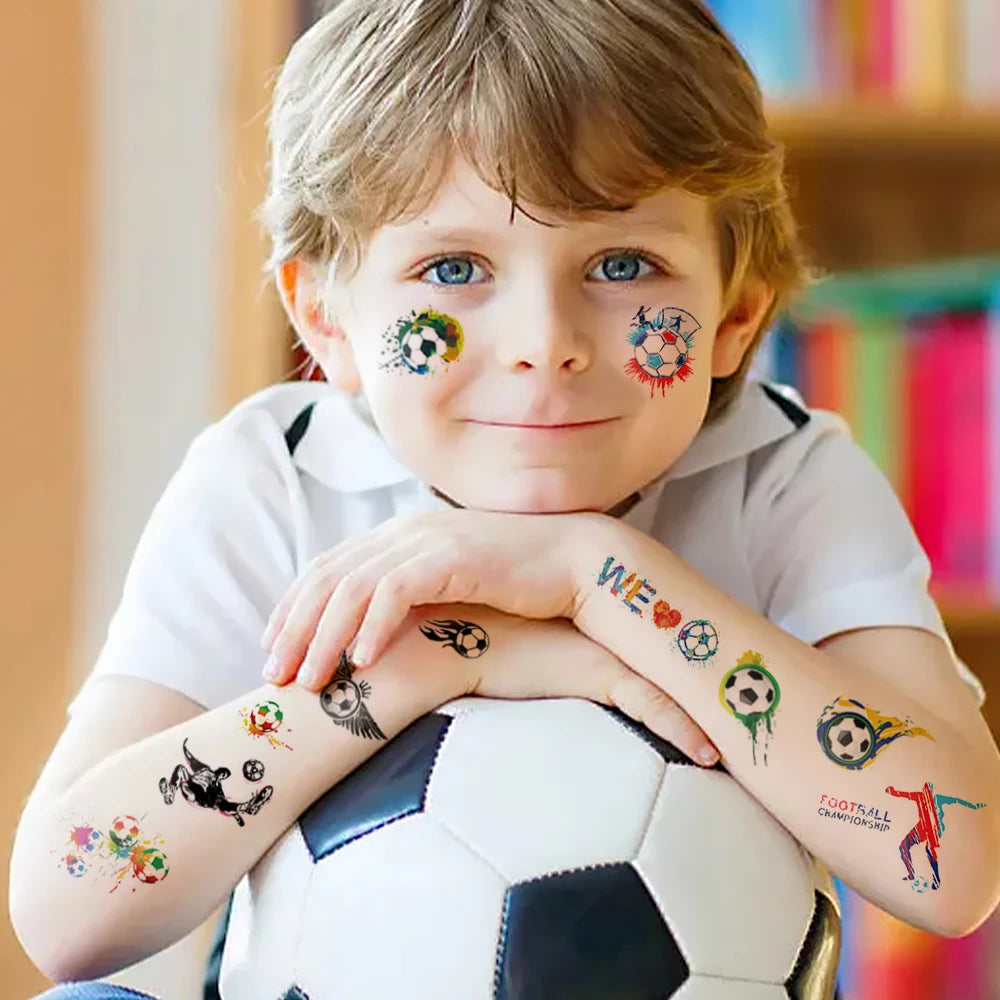 10pcs Basketball Soccer Kids Cute Waterproof Temporary Tattoo Sticker Football Body Art Child Face Arm Fake Tattoos Women Men