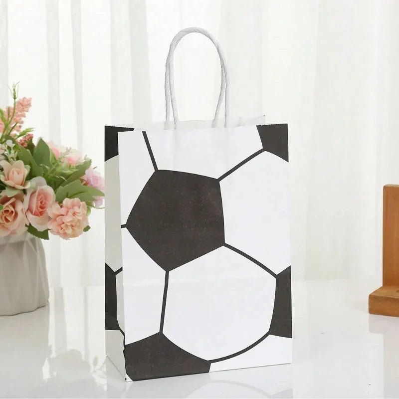 10pcs Soccer Party Favors Paper Bag Football Theme Candy Bags with Handle Ties Gift Packaging Bags Kids Birthday Party Decor