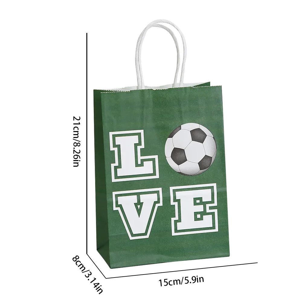 10pcs Soccer Party Favors Paper Bag Football Theme Candy Bags with Handle Ties Gift Packaging Bags Kids Birthday Party Decor