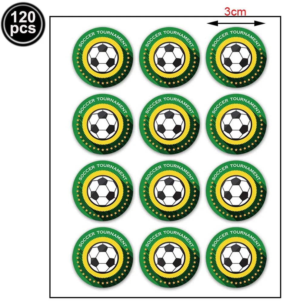 120pcs Soccer Stickers Labels for Paper Bags Helmet Scrapbooking Football Party Favors for Kids Sports Soccer Party Decorations