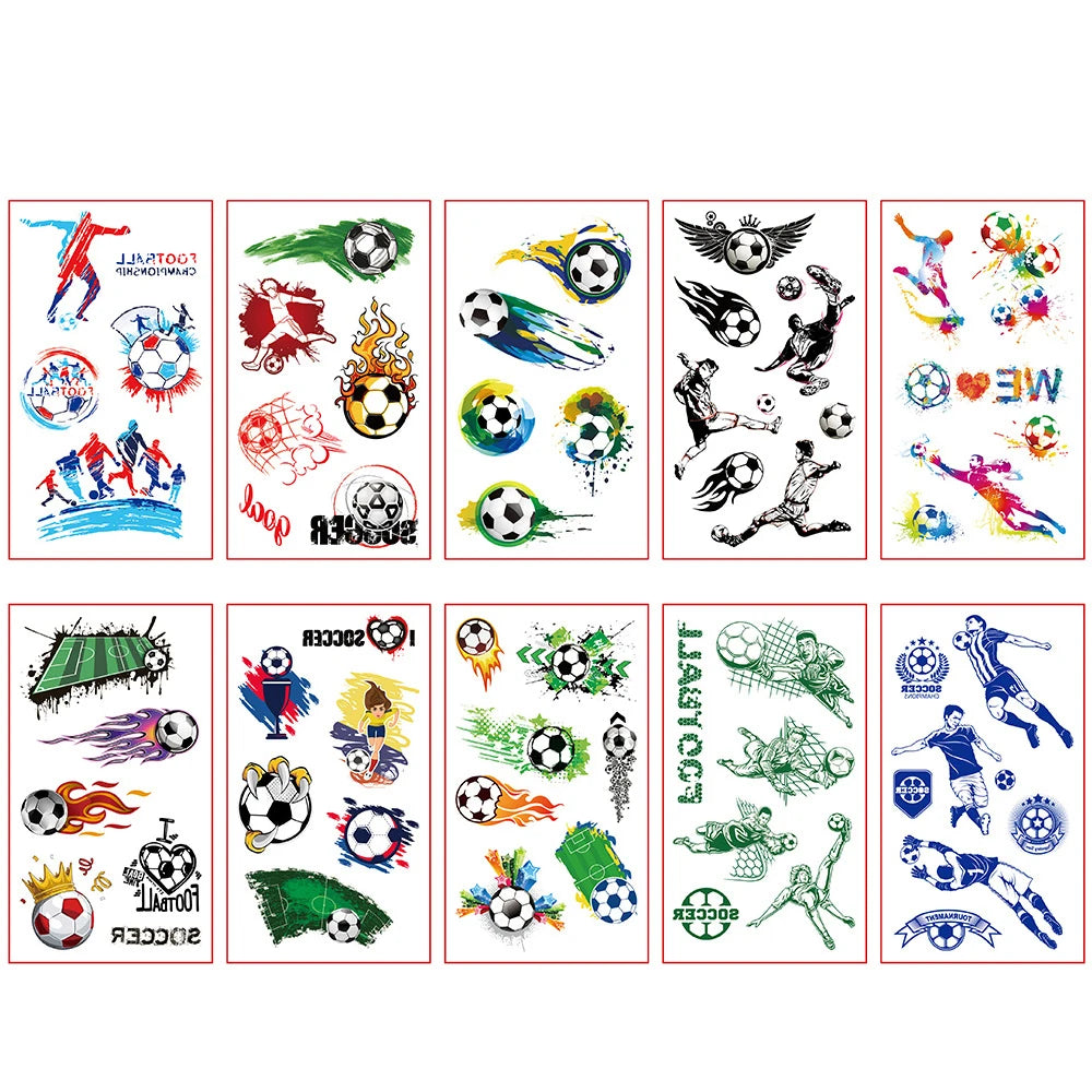 10pcs Basketball Soccer Kids Cute Waterproof Temporary Tattoo Sticker Football Body Art Child Face Arm Fake Tattoos Women Men