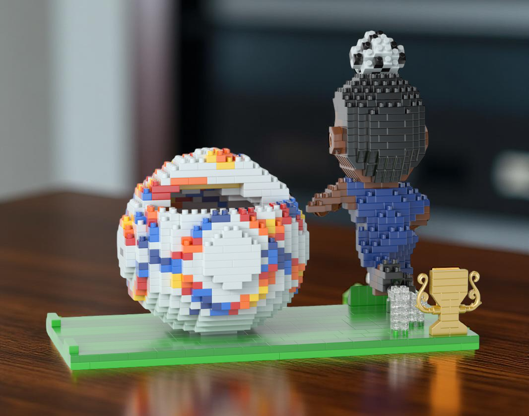 Briques de construction type LEGO : ballon, chaussures et joueurs de football foot