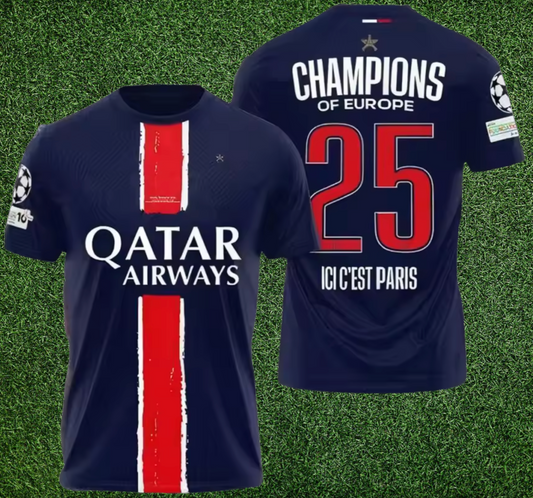 PSG Champions 2025 🔥 Maillot Homme Officiel - T-shirt Sport Été Fan Edition