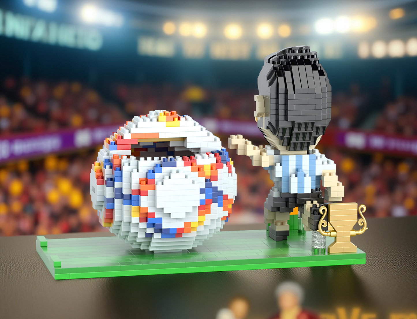 Football Set in Building Bricks (Lego Compatible) to Assemble Messi / Ronaldo / Neymar Jr / Mbappé / Ball, Shoes and Football Players in 3D Model / Phone Holder / Desk / Pencil Holder / Decoration / Birthday