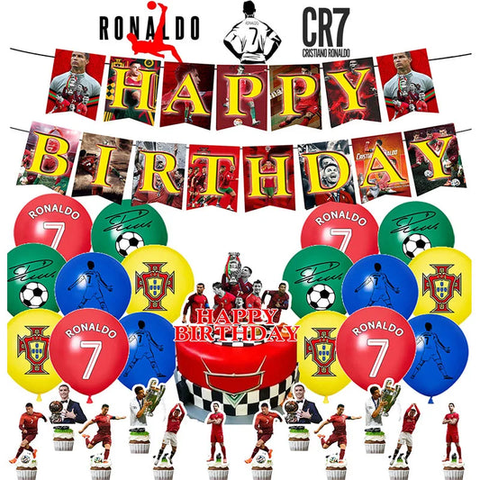 Kit Décoration Fête Cristiano Ronaldo – Figurine Anime Bandai, Ballons, Banderoles, Cake Toppers – Fournitures Jetables Événement & Anniversaire