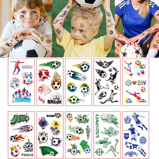 10pcs Basketball Soccer Kids Cute Waterproof Temporary Tattoo Sticker Football Body Art Child Face Arm Fake Tattoos Women Men