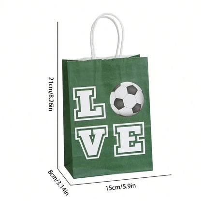 10pcs Soccer Party Favors Paper Bag Football Theme Candy Bags with Handle Ties Gift Packaging Bags Kids Birthday Party Decor