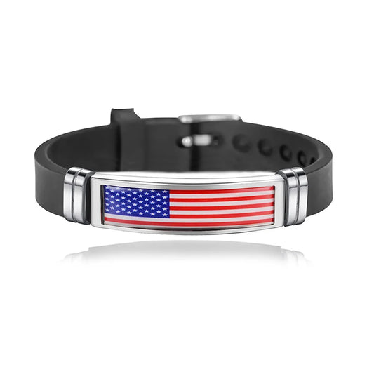 Spain America France Argentina Germany Canada Flag Bracelet Arab Sport Silicone Stainless Steel Bracelets for Men Women jewelry