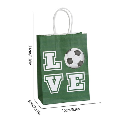 10pcs Soccer Party Favors Paper Bag Football Theme Candy Bags with Handle Ties Gift Packaging Bags Kids Birthday Party Decor