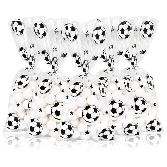25/50pcs Soccer Candy Bags Kids Boys Birthday Sport Football Themed Party Plastic Cookie Gift Packaging Bags Decoration Supply