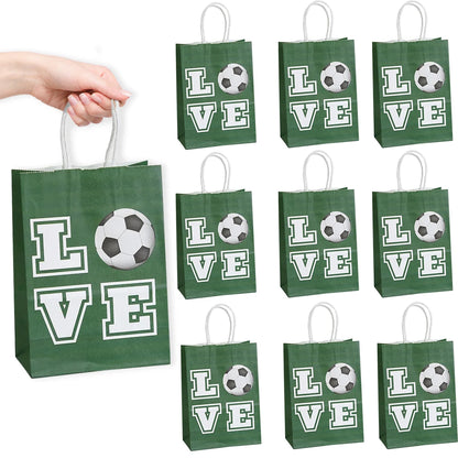 10pcs Soccer Party Favors Paper Bag Football Theme Candy Bags with Handle Ties Gift Packaging Bags Kids Birthday Party Decor