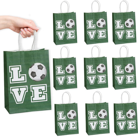 10pcs Soccer Party Favors Paper Bag Football Theme Candy Bags with Handle Ties Gift Packaging Bags Kids Birthday Party Decor